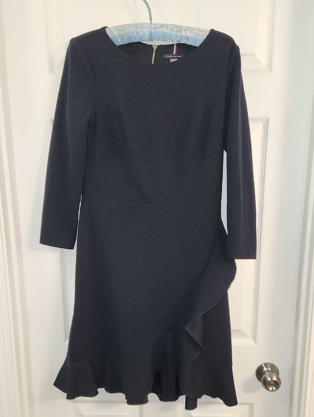 Tommy Hilfiger Black Midi Dress with Ruffle Hem